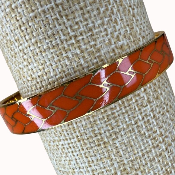 J. Crew Orange Enamel & Gold-Tone Bangle Bracelet With Woven Pattern - Picture 1 of 8